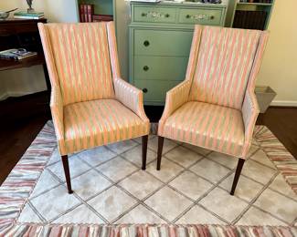 Sleek, chic and modern pink & greige neutral tone custom upholstered chairs