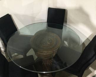 Quality Glass Top Table with Ornate Base and 4 Chairs