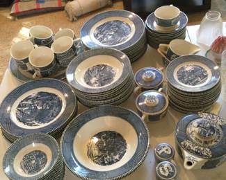 90+ Pieces Currier & Ives Olde Gristmill Dishes