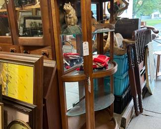 curio cabinet, vintage decor, vintage artwork, taxidermy, american flags