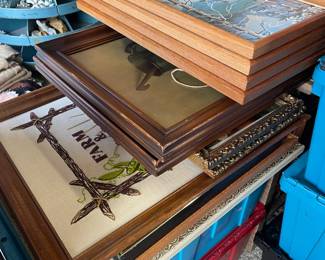 vintage artwork, paint by number, crewel, framed art