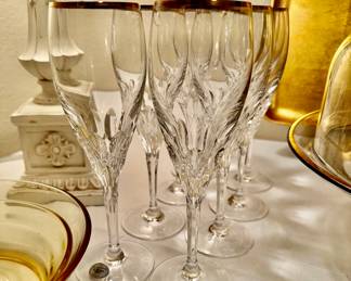 Gorham crystal “Diamond Gold” qty 8 champagne flutes
