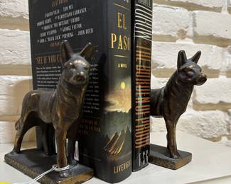 pair of old brass German Shepherd bookends