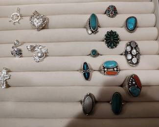 sterling - turquoise/coral - Navajo rings, sterling charms pendants