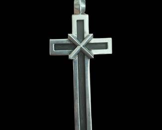 Sterling silver cross with black onyx 
Signed Mapplethorpe 