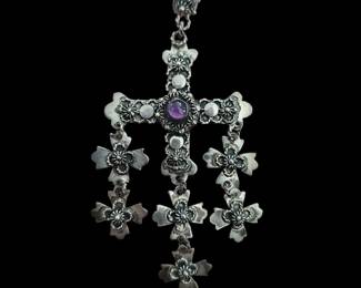 Sterling Silver Vintage Yalalag cross signed Mexico with Amethyst 
