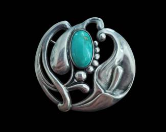 Sterling Silver brooch, signed by Viking Craft with turquoise 
