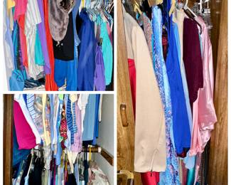 Several closets and racks of new and gently used women’s clothing, sz 1X - 3X - most $1