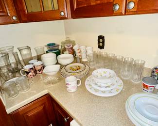 Sets of dishes and glasses