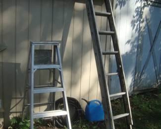 5' step ladder (L), 18' aluminum extension ladder (R)