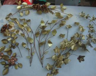 Vintage brass and copper leaves wall art