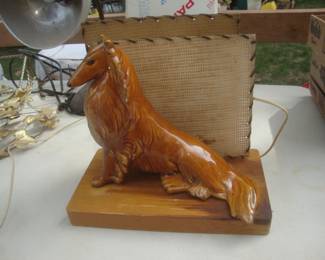 Vintage collie dog lamp