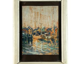 K. RAMLET PASTEL DRAWING | Boats in a Harborscape 10.5 x 8 in., sheet Signed lower right - w. 12 x h. 16 in (frame)
