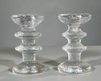 PAIR MOTTLED GLASS CANDLESTICKS | h. 5 in