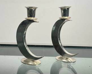 PAIR “FINK” HALF MOON CANDLESTICKS | h. 6 in