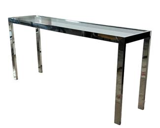 MILO BOUGHMAN STYLE CONSOLE TABLE | Chrome and glass; no apparent markings - l. 60 x w. 15 x h. 28 in