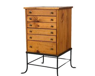WOOD CHEST ON STAND | Black wrought iron base - l. 16.25 x w. 17 x h. 30.5 in