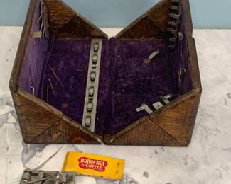 Antique Singer Wood Dovetailed Folding Puzzle Box, Patented 1889 Holds Sewing Machine Attachments