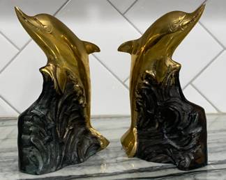 Pair of Vintage Nautical Brass Dolphin Bookends