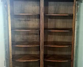 Fantastic antique hand carved oak double bow front china cabinet