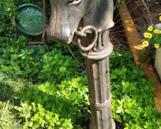 Vintage cast iron horse head hitching post