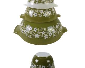 Vintage Pyrex Green Crazy Daisy Cinderella Mixing Bowl Set