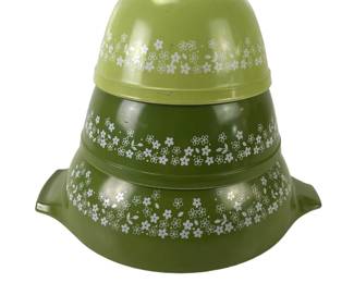 Vintage Pyrex Green Spring Blossom Mixing Bowls 
