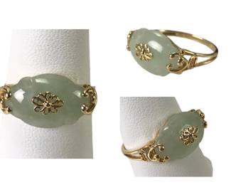14K Yellow Gold Jadeite Ring, Size 8