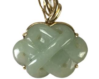 14K Gold & Jadeite Endless Knot Pendant, Made In Hong Kong