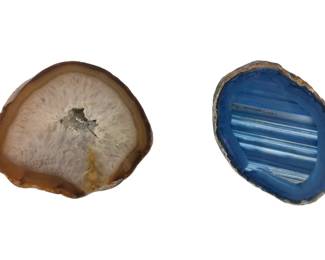 Polished Blue Stripe & White/Brown Agate Crystal Geodes
