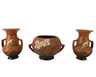 Vintage 1930s-1940s Roseville Pottery Iris & Freesia Vases