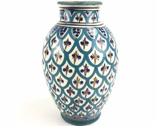 Vintage Moroccan Safi Pottery Hand Painted Vase - Signed