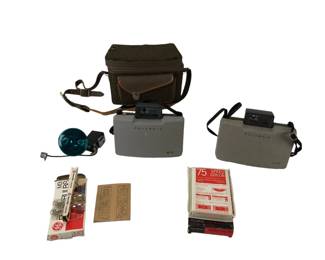 Vintage Polaroid 104 & 210 Land Cameras With Film, Case, Flash & Bulbs