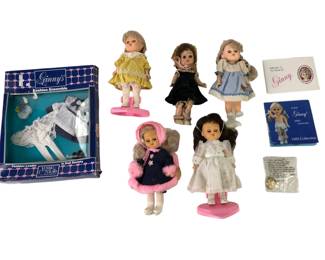Collection Of Vintage Vogue Ginny Dolls (1950s-1980s), Blueberry Outfit, Charm, Stands, Catalog