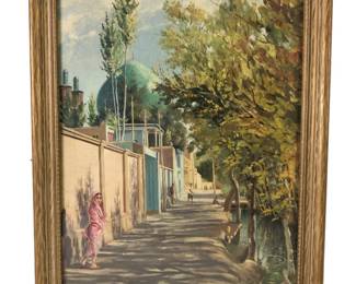 1943 Signed Isfahan, Iran Cityscape Oil On Board Painting, Framed