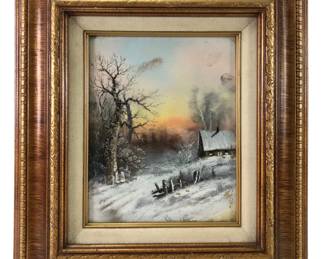 Signed William Henry Chandler Pastel Winter Landscape Painting