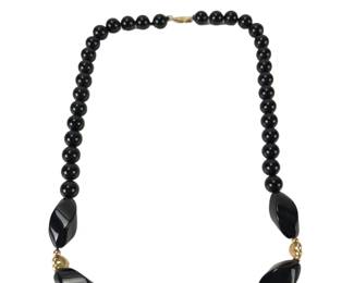 Beaded Black Onyx & 14K Yellow Gold Necklace