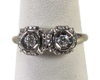 Vintage 14K White Gold 2-Diamond Engagement Ring