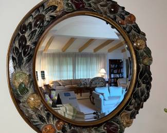 La Barge France- Round Fruit Accent Beveled Mirror $300