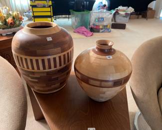 Vintage Hand carved Maple and Walnut vases $95 for the shorter one $125 for the taller one