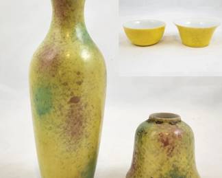 Chinese Yellow Glazed Ceramic Vases & Cups