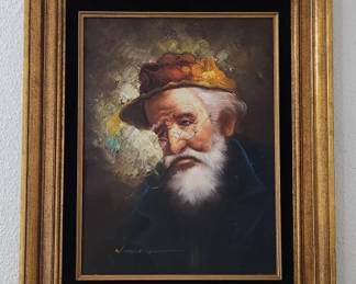 Original W. Dawson Old Man with Pipe Oil Painting