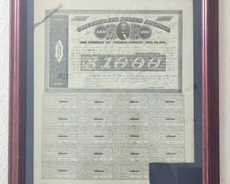 Authentic Framed CIvil War Confederate Bond