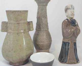 Lot of 4 Brown Glazed Asian Ceramic Pieces