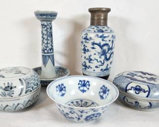 Five Chinese Blue & White Porcelain Ceramics