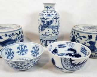 Chinese Blue & White Fish & Bird Porcelain Lot
