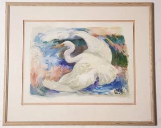 Artist Signed Original Heron Watercolor Painting
