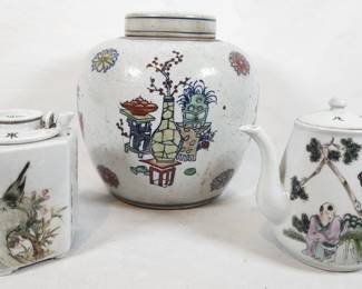 Famille Verte Tea Pots & Asian Porcelain Vase
