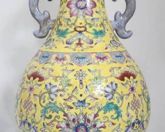 Chinese Yellow Glaze Multi-Color Vase with Handles