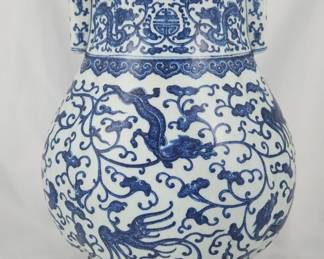 Large 17" Chinese Blue and White Incense Pot Vase